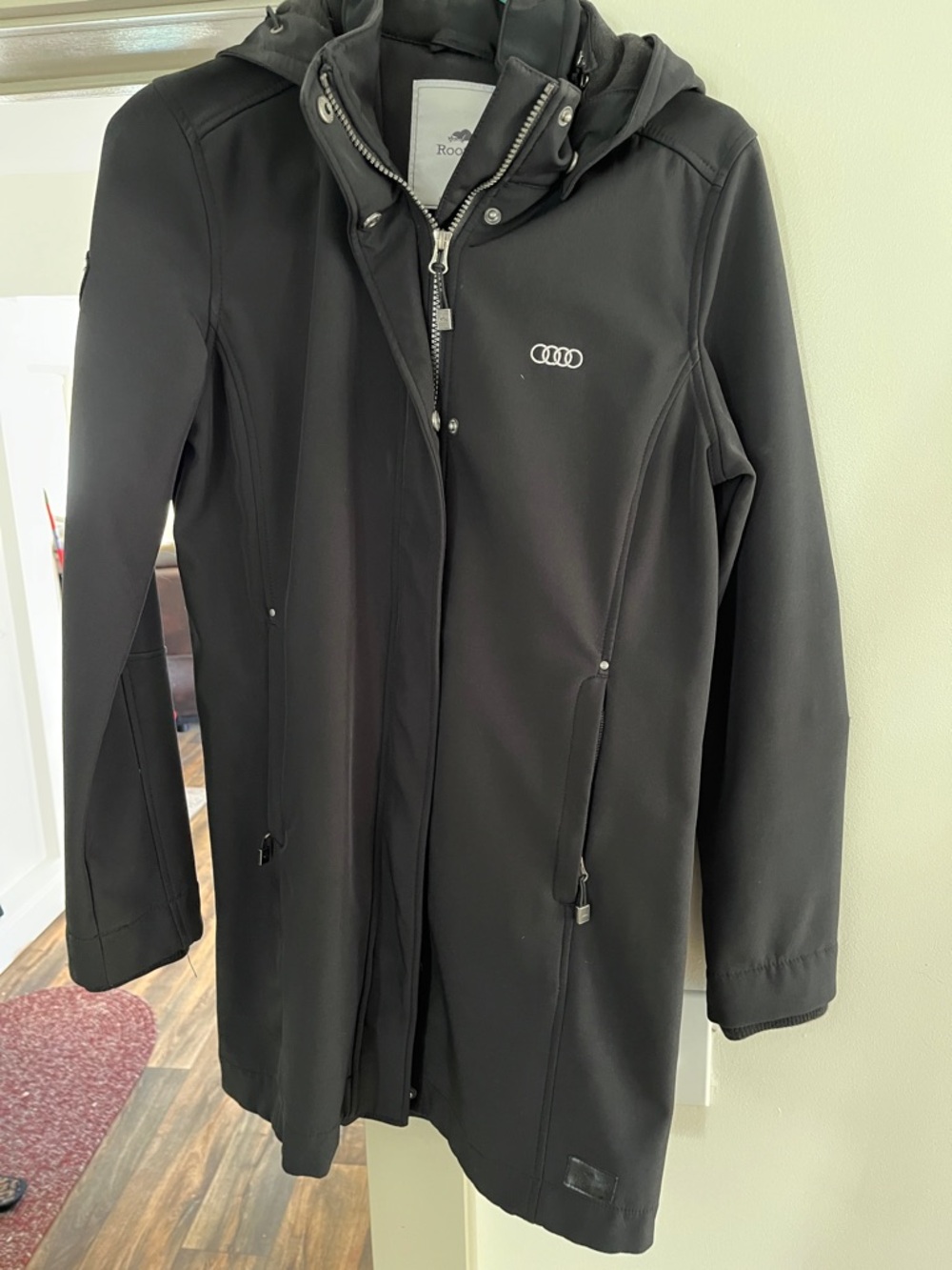 Roots Black Hooded Softshell Coat with Audi Logo